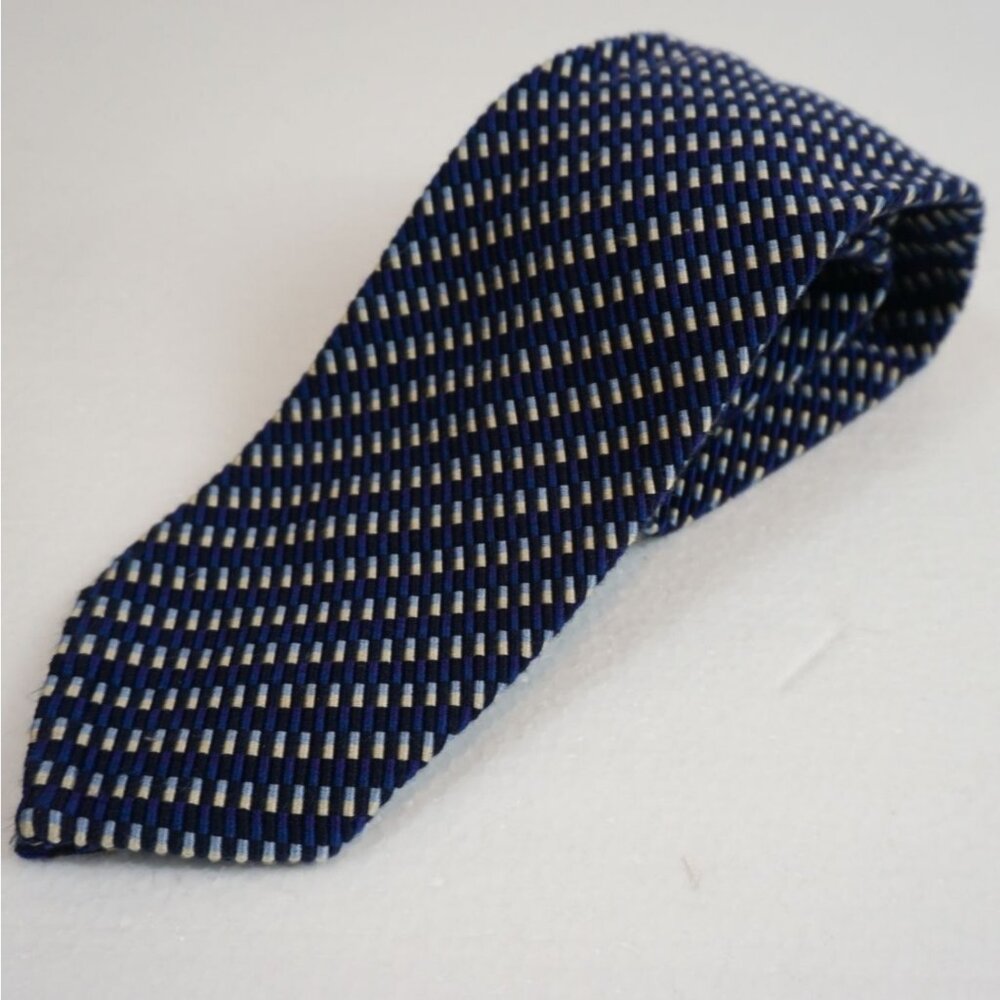 Etro Milano Men's 100% Silk Tie Blue & White Checkered Pattern Made In Italy